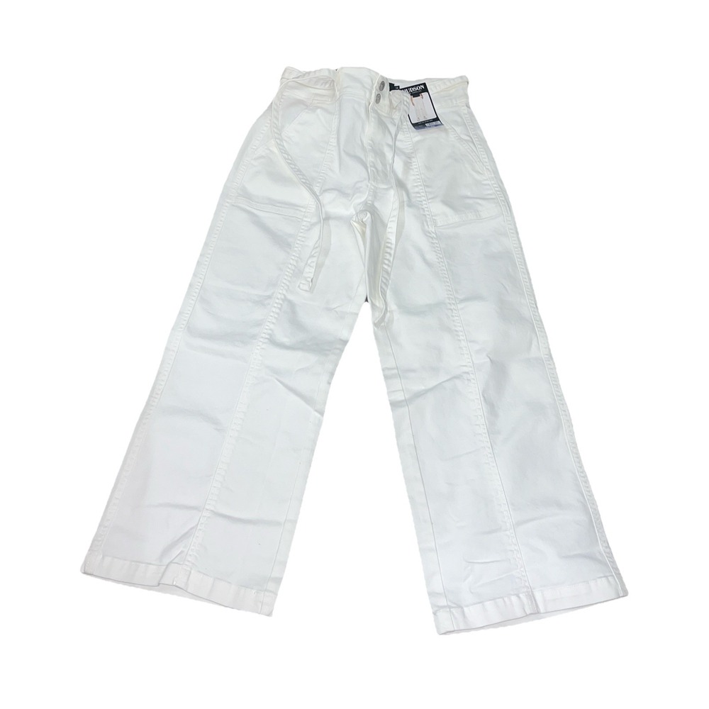 Hudson Womens Jeans White Wide-Leg Belted Stretch Denim Pockets High-Rise **12**